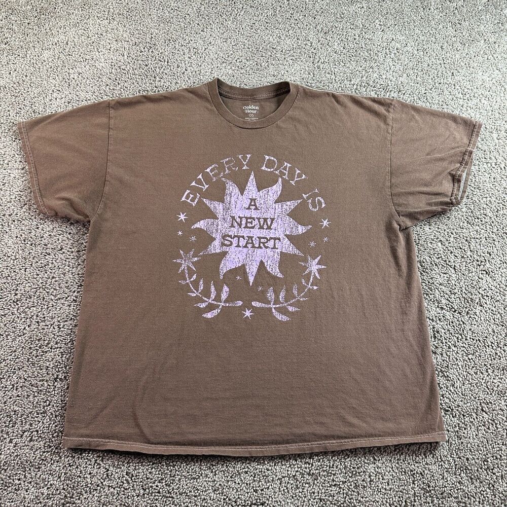 Golden Hour Shirt Womens OS Brown Purple Everyday Is A New Start Short Sleeve *